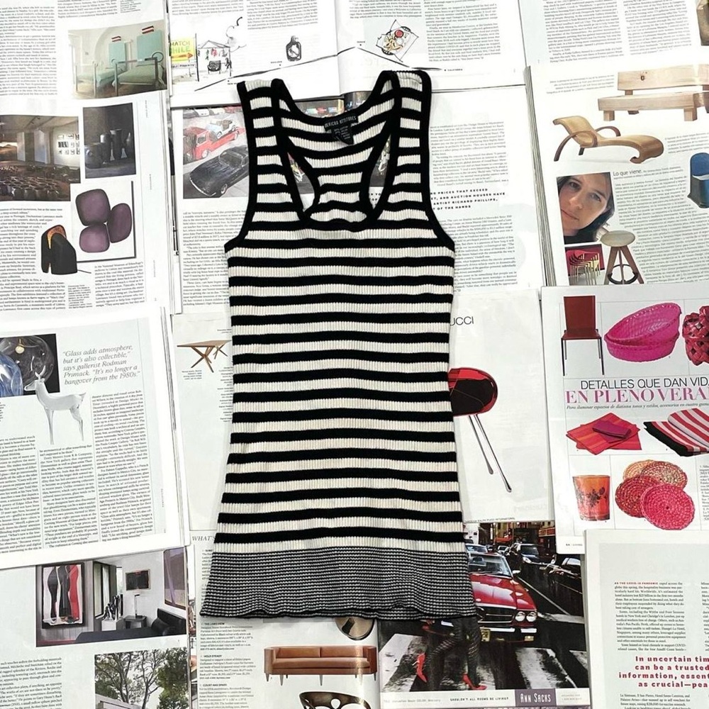 American Attitudes indie black and white striped tank top size S/M